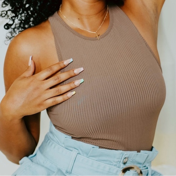 Klassy Network Tops - Klassy Network Brown Ribbed Bodysuit